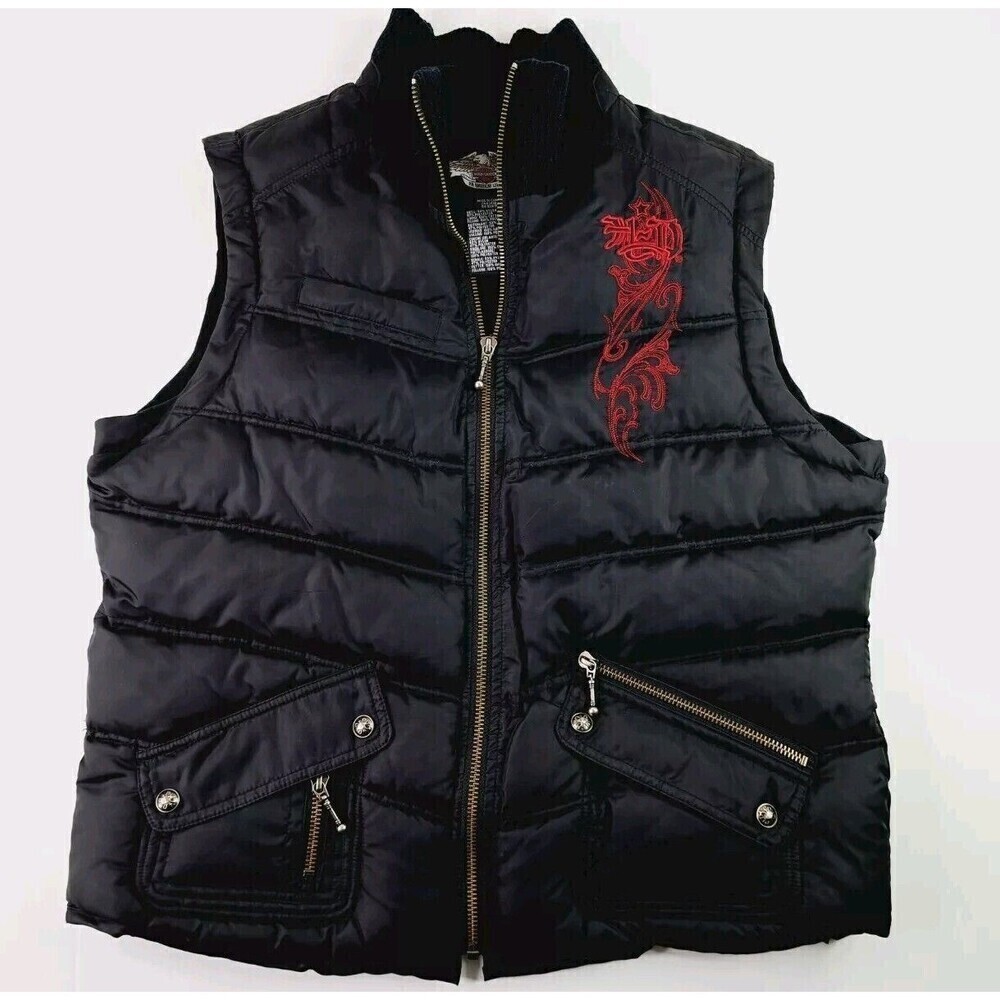 Harley-Davidson Black Puffer Vest with Red Embroidery